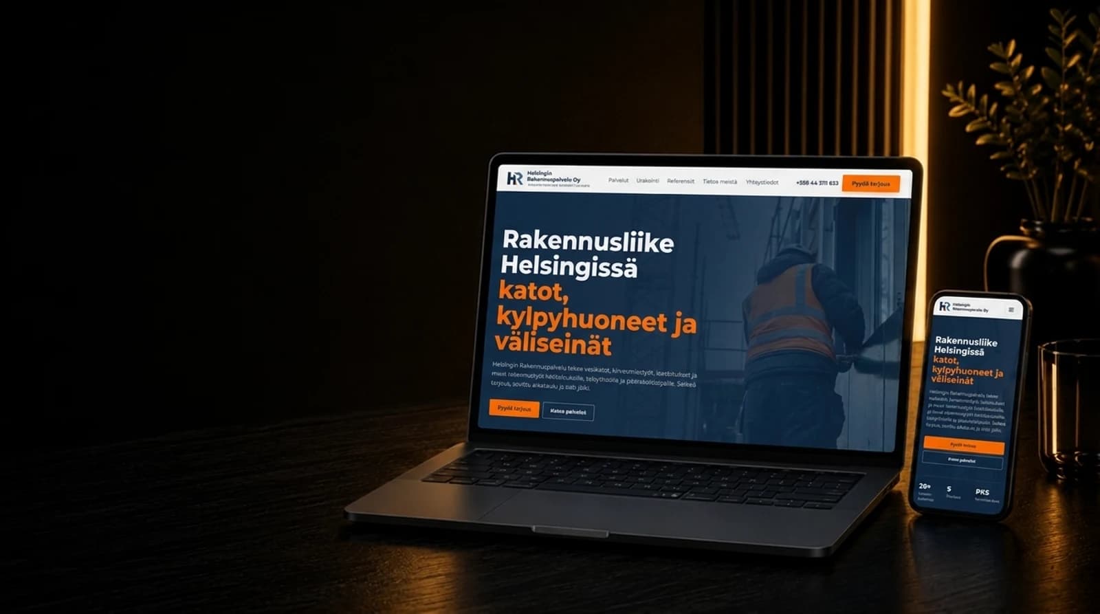 Rakennusliikkeen sivusto, joka vastaa hintakysymyksiin jo ennen puhelua